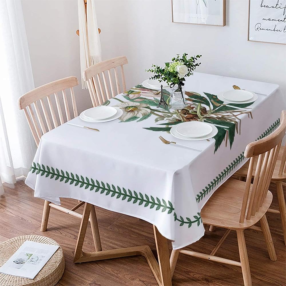 Nappe rectangulaire bordure feuille plante blanche 140x140cm