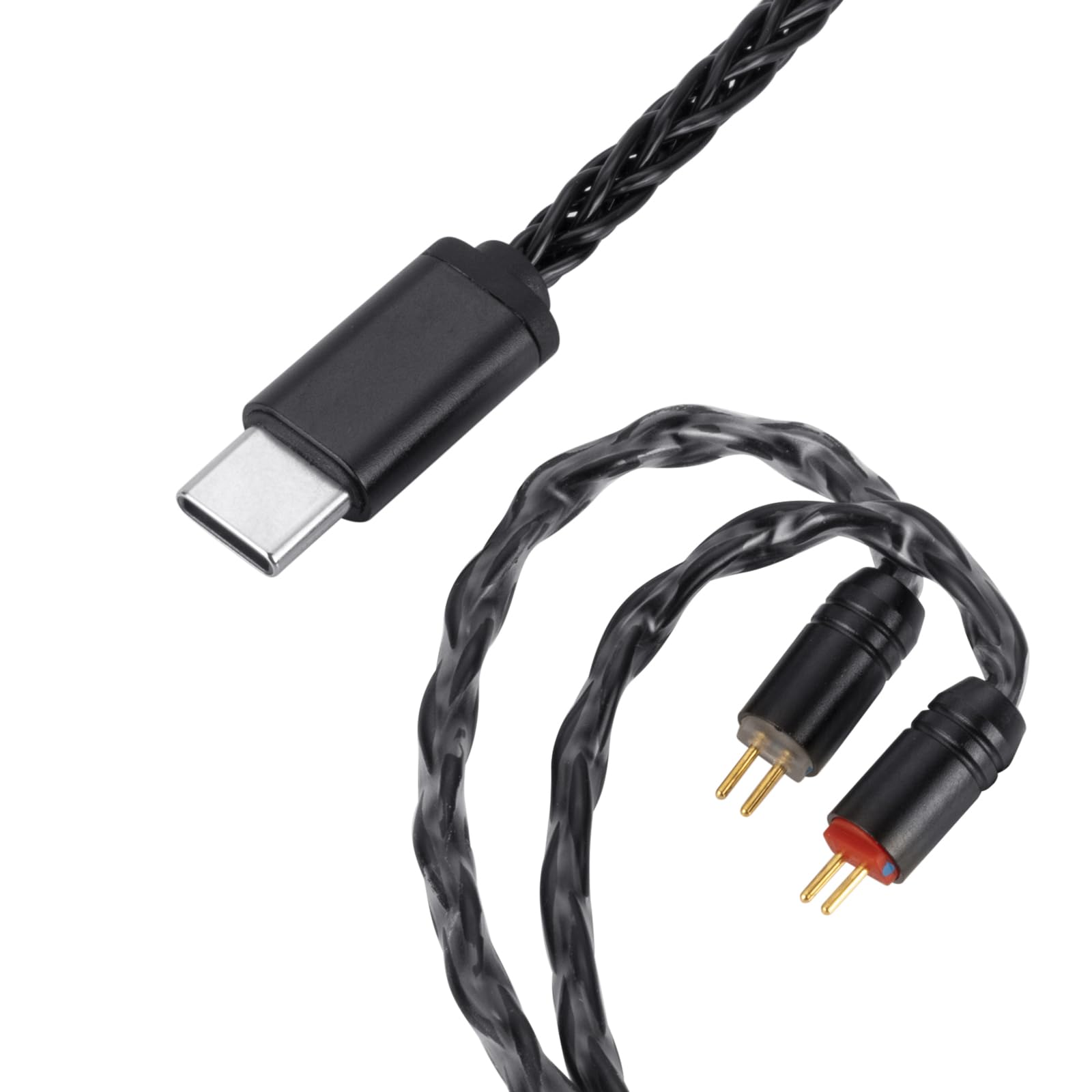 Alphatec Câble d'écouteur IEM USB-C vers double 2 broches (0,78 mm) IEM, 8 conducteurs OCC plaqué argent, câble d'écouteurs HiFi ultra flexible pour écouteurs intra-auriculaires (1,3 m, noir)
