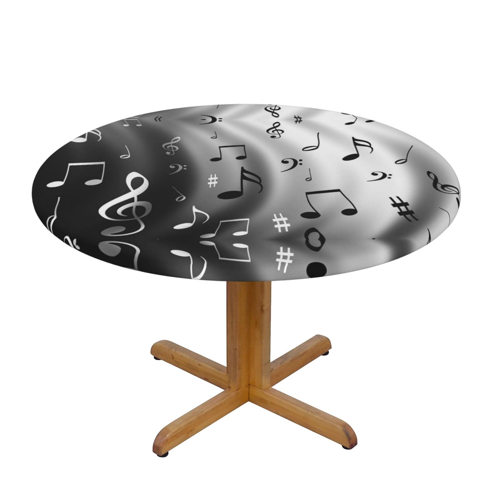 ESNAIUVCD music print Waterproof Round Tablecloth,Outdoor Table Cloth with Elastic Edged, Elastic Tablecloth Wipeable, Garden Table Cloth Suitable for sizes 90cm-140cm