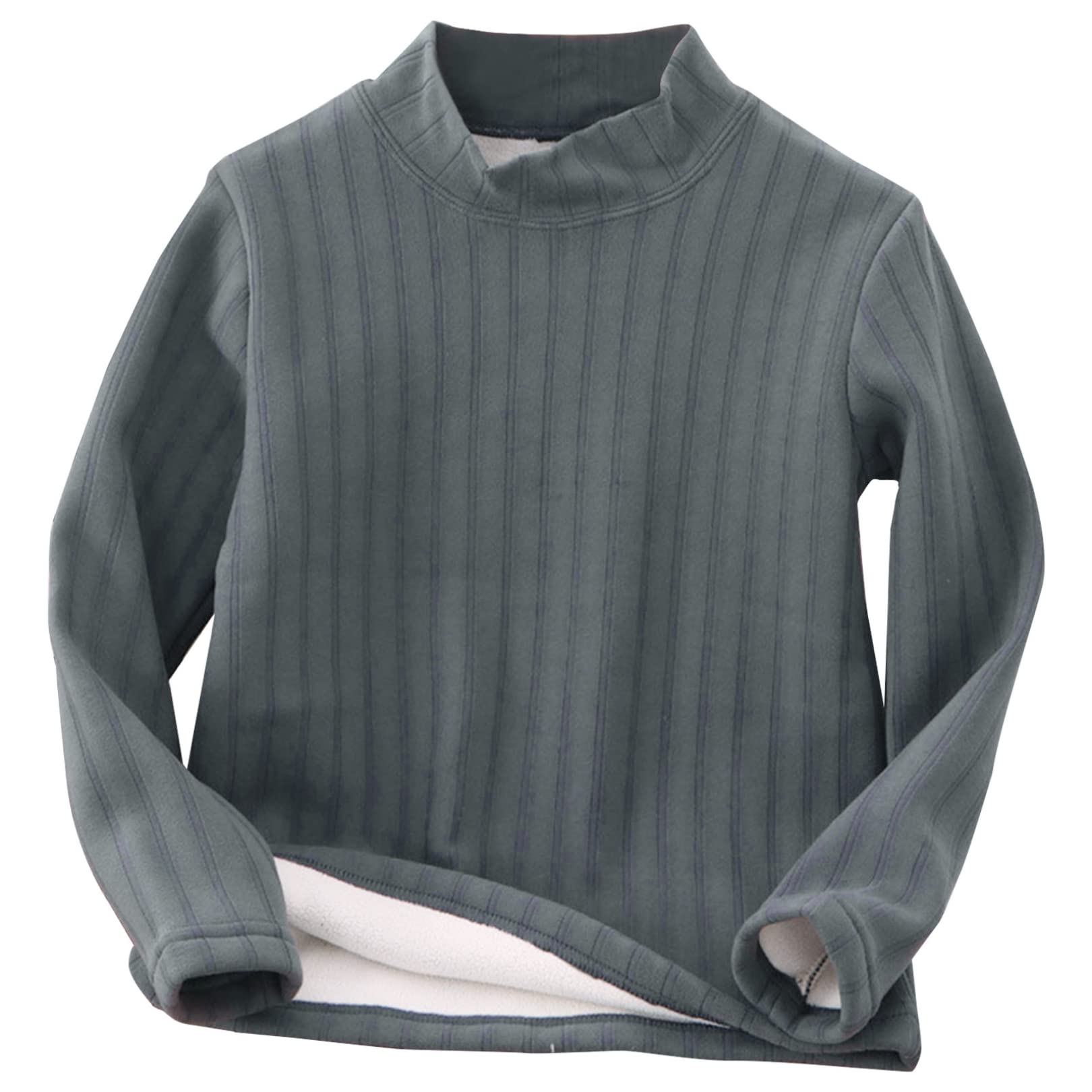 easyforever Boys Girls Warm Tops Baselayer Thermal Underwear Tops High Neck Long Sleeves Ribbed T-Shirt Undershirts Dark Gray 3-4 Years