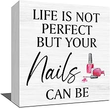 Inspirational Nail Salon Decor Wooden Box Sign, Nail Room Decor for Home Desk Tabletop Shelf Counter Beauty Shop Barbershop Hair Sign Keepsake 5 x 5 Inches