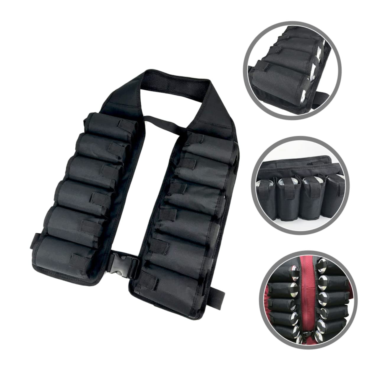 ABOOFAN Ceinture de Bière Longueur Réglable et Boucle, Paquet Banane Confortable en Toile Noire 12 Poches Multiples pour Sorties et Escalade en Plein Air