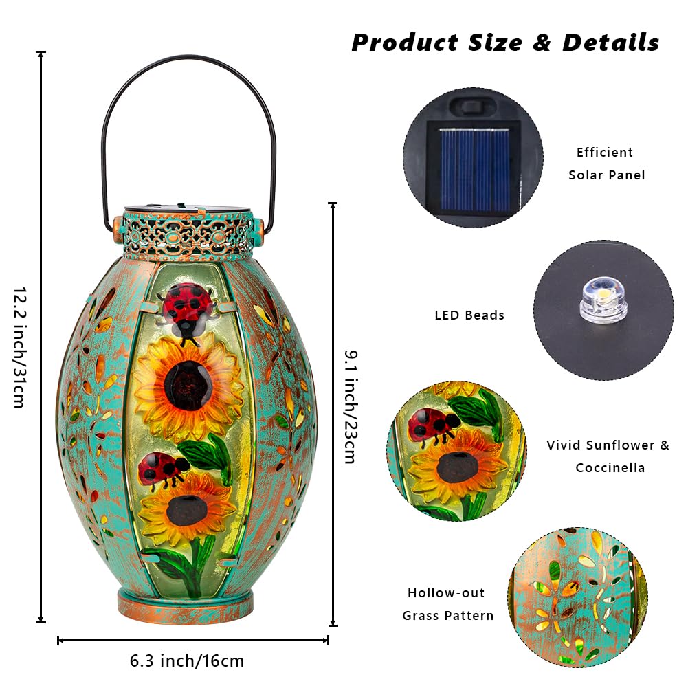 STARSOUL Confezione da 2 lanterne solari da esterni, impermeabili, da appendere, per patio, giardino, cortile, decorazione da giardino, girasole, regalo per donne
