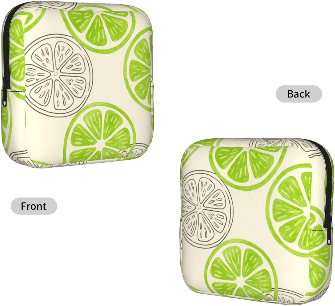 Fresh Lime Slice Portable Period Pad Pouch for Women, Sanitary Napkin Storage Bag with Zipper for Outdoor Use image 2