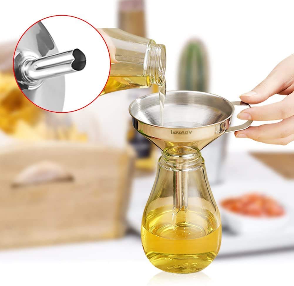 Embudo de acero inoxidable Lakatay con filtro colador desmontable para ingredientes líquidos secos y en polvo, Embudo de decantación
