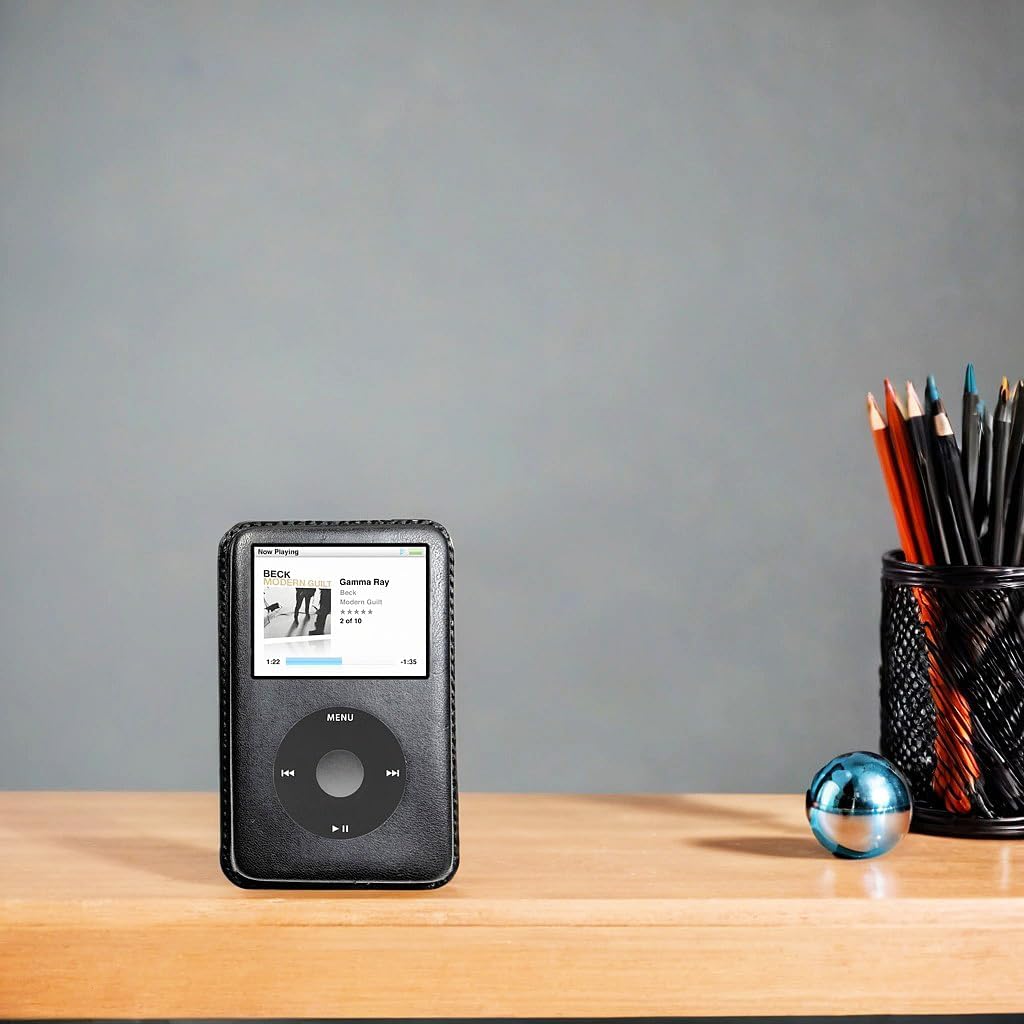 iPod Video 5th Generation Handmade Leather case, a Classic case for Vintage Music Lovers, Device Collectors(Black, iPod Video 60/80GB)