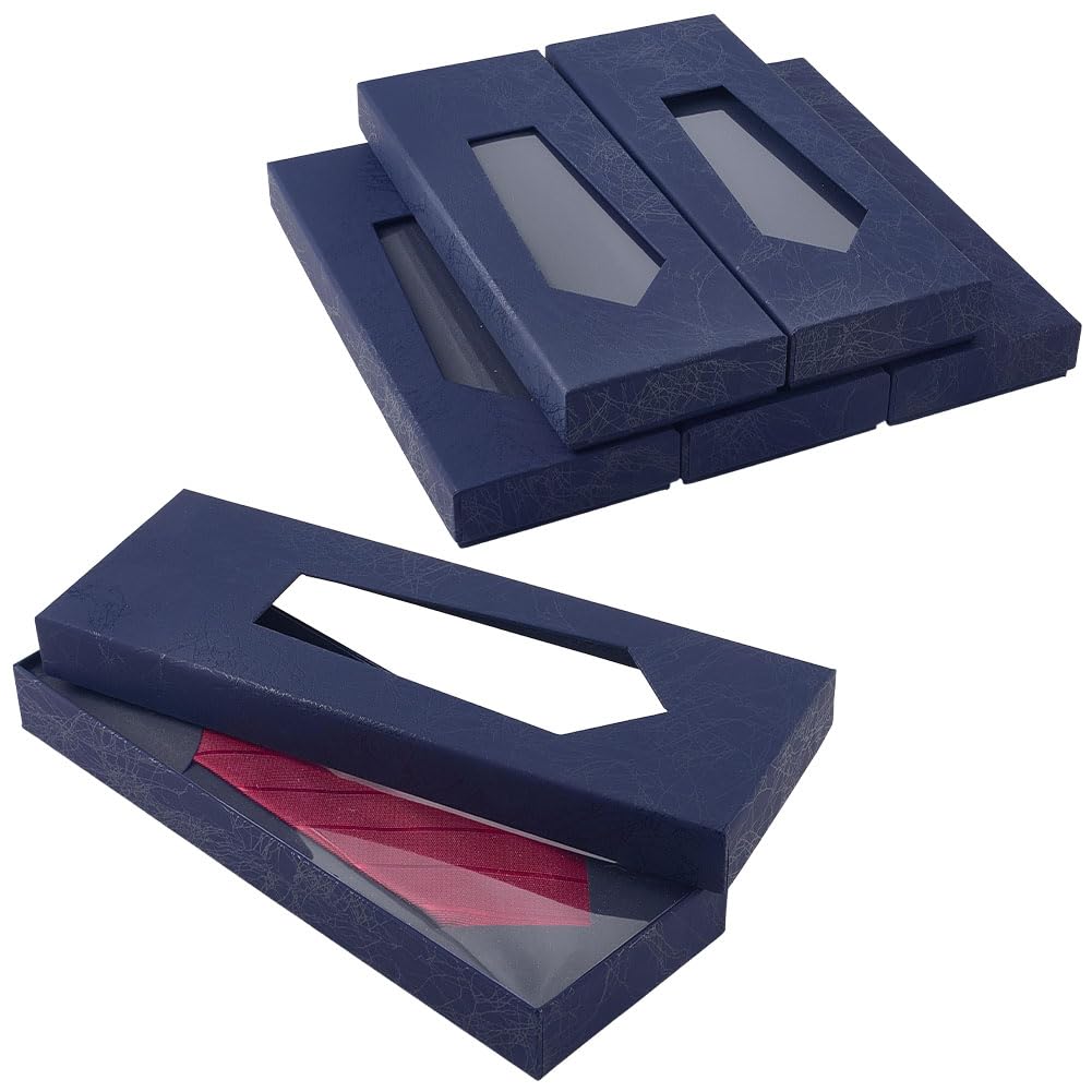 FINGERINSPIRE 6Sets Tie Gift Box with Window 263x93mm Inner Diameter Kraft Paper Storage Box with Clear Plastic Inner Sheets Marine Blue Tie Gift Packing Boxes for Men's Ties Presentation Protection