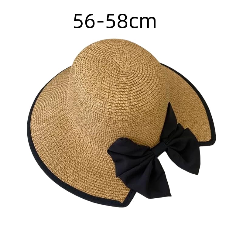 Sombrero de Paja Transpirable para Mujer,Sombrero de Verano de ala Ancha con Protección UV y Lazo Decorativo,Sombrero de Playa Ligera para Vacaciones,Viajes y Actividades Al Aire Libre