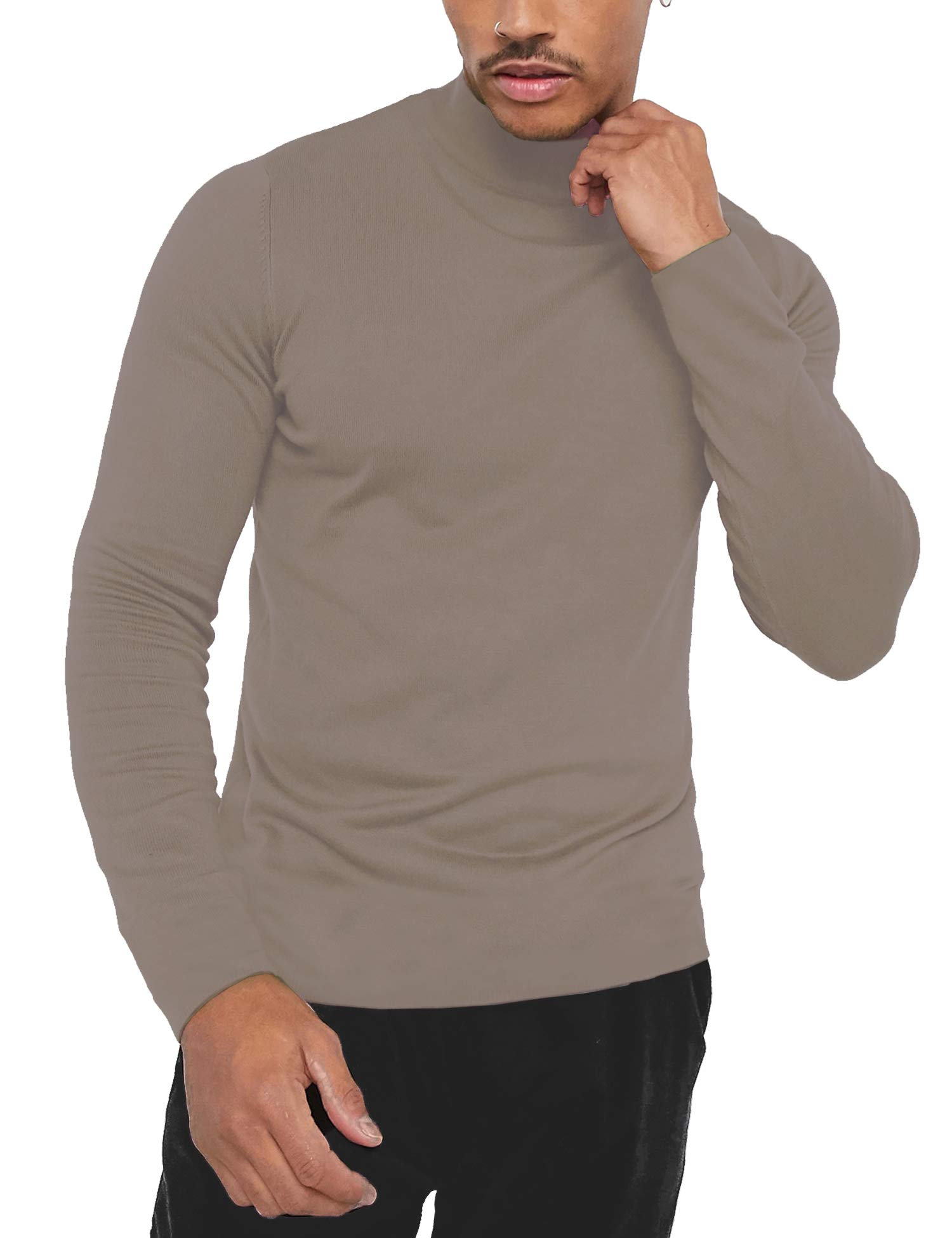 KINGBEGAMen Regular Fit Basic Lightweight Long Sleeve Pullover Top Mock Turtleneck T-Shirt