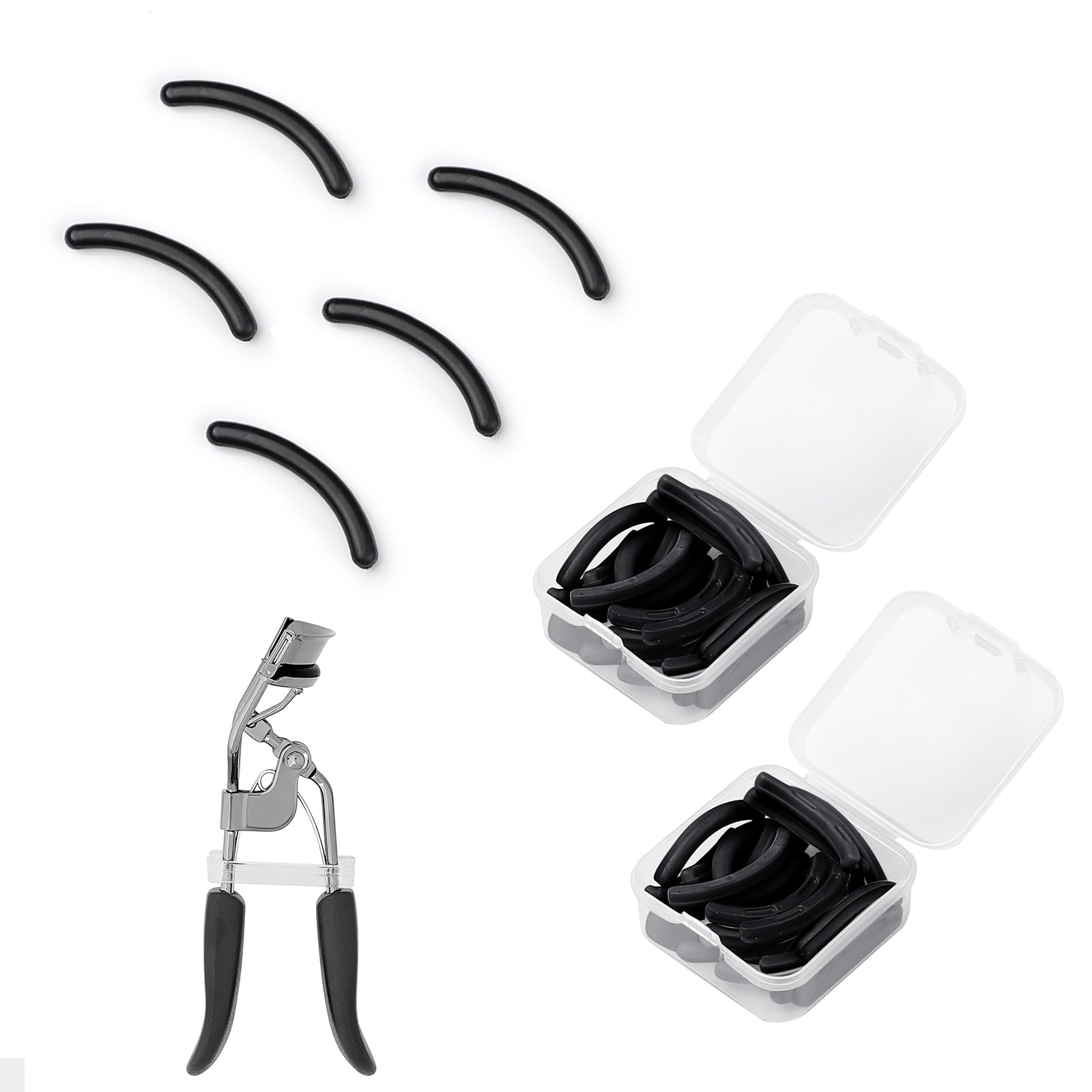 48PCS Eyelash Curler Refill Pads Compatible with Elf Eye Lash and Cosmetic Accessory, Silicone Soft Rubber Curler for Universal Eyelash Curler, Black