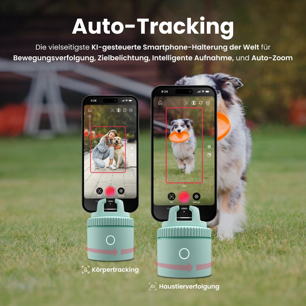 Pivo Pod Lite und Smartphone-Halterung mit automatischem Sensor zur Verfolgung von Bewegungen zum Erstellen von Inhalten Freisprechfunktion 360° Drehung Videoaufnahme Mobiler Ständer - Grün