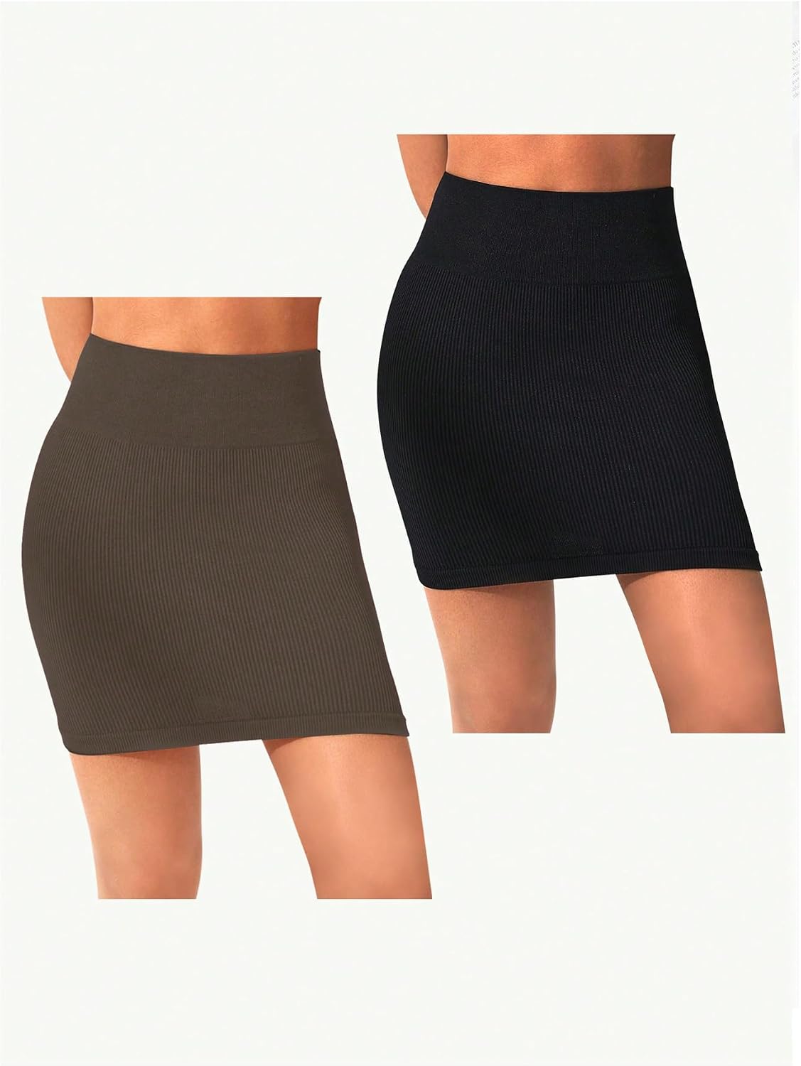 SOLY HUX Women's Basic High Waisted Bodycon Mini Skirts Summer Ribbed Knit Skirt 2 Packs