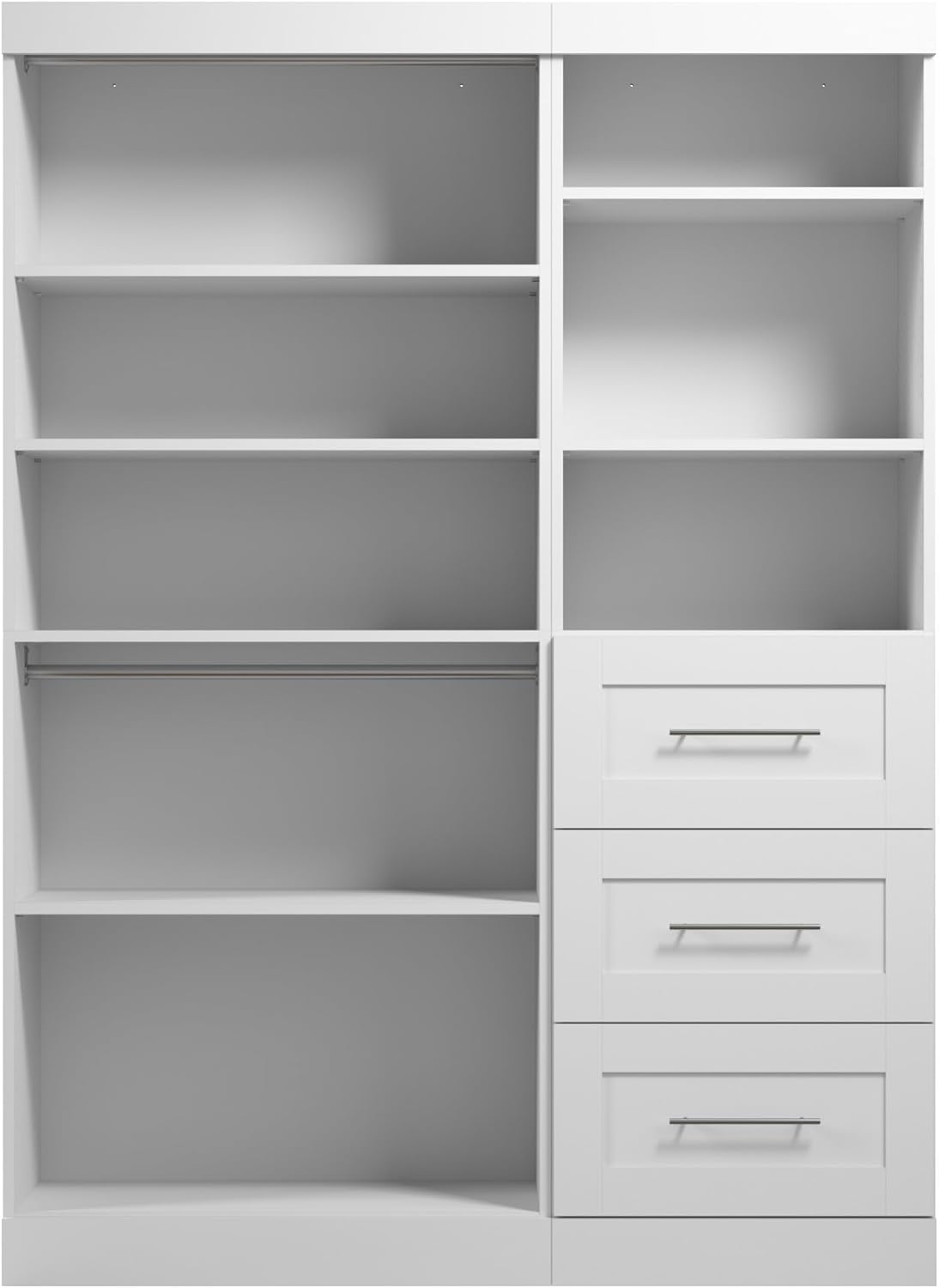 White 61" Closet Organizer System with Drawers and Shelves