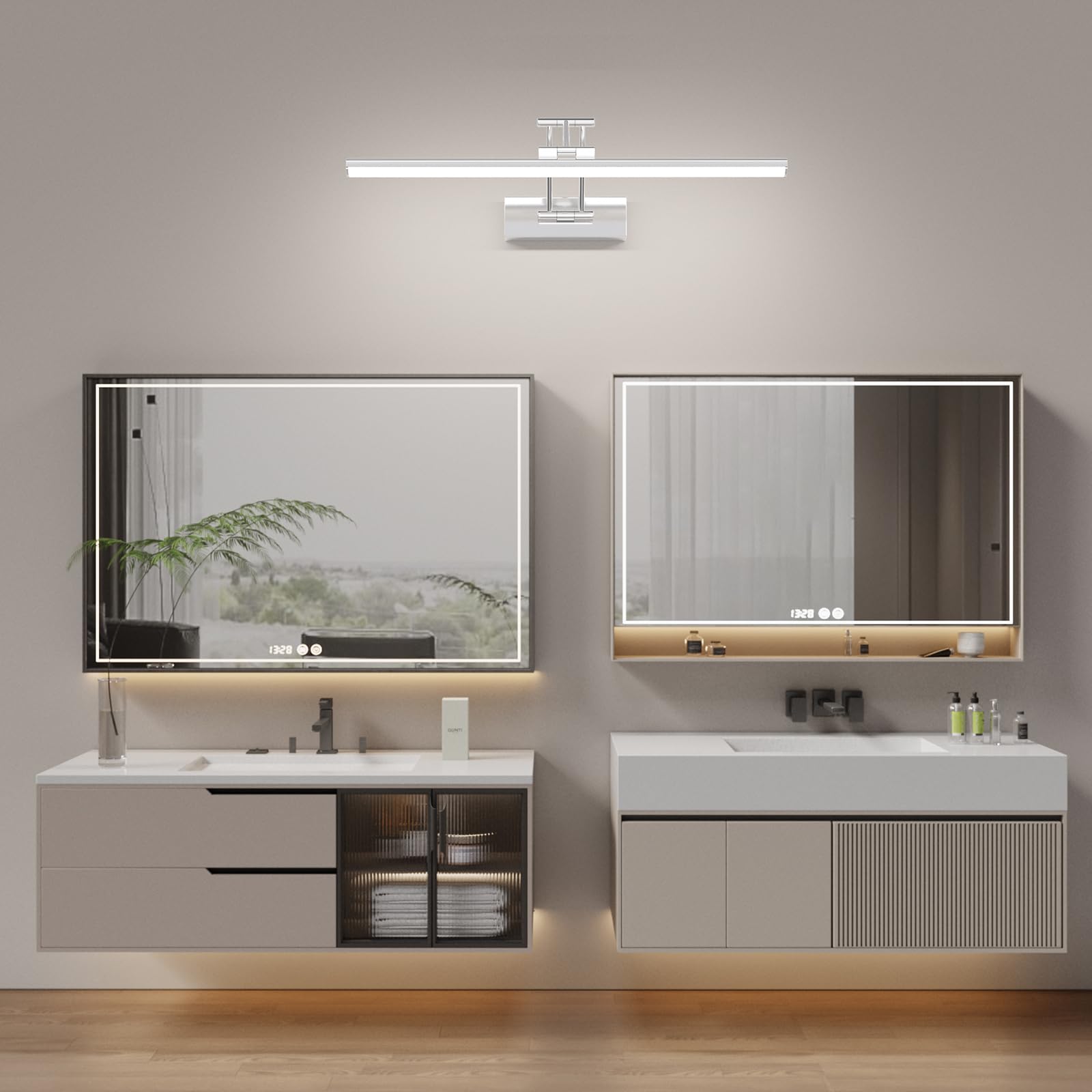 Klighten LED Lámpara de Espejo LED 50cm, Lámpara de Espejo 16W 1200 LM,Lamparas Espejo Giratorias para Baño IP44,Aplique de Espejo de Baño, Blanco Frio 5500K, Chrome