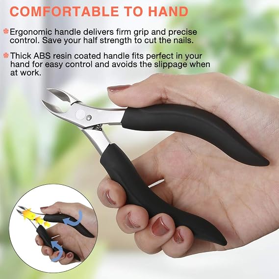 BEZOX Toe Nail Clippers for Thick or Ingrown Nails - Heavy Duty Stainless Steel Soft Grip Toe Nail Cutters - Olecranon Short