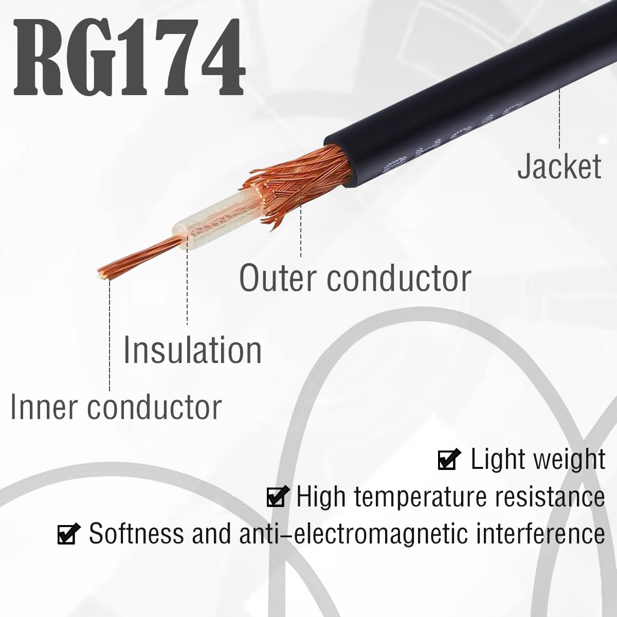 Kabel SMA męski na żeński grodziowy RG174 przedłużacz anteny 1 m niski strat, do routera 3G 4G LTE, brama modemu, komórkowy, odbiornik Dongle, 2 szt