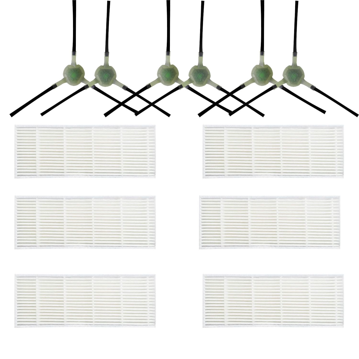 Replacement Accessories Kit Compatible with EICOBOT R20 Robtic Vacuum Cleaner,6 Side Brushes,6 Hepa Filters (12 Pack)