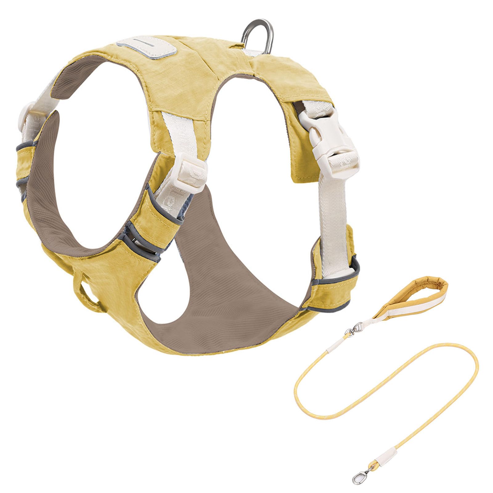 Reflektierende Hundegeschirrweste mit Seilset, Yellow L | Reflektierendes Design, verstellbares Nylonseil, weiche Polsterung, atmungsaktive Weste für Outdoor Aktivitäten