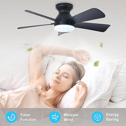 Miniatura 7 de Depuley Ventilador de techo moderno con luz: ventiladores pequeños negros de 35 pulgadas para dormitorio interior y exterior - Ventiladores de techo