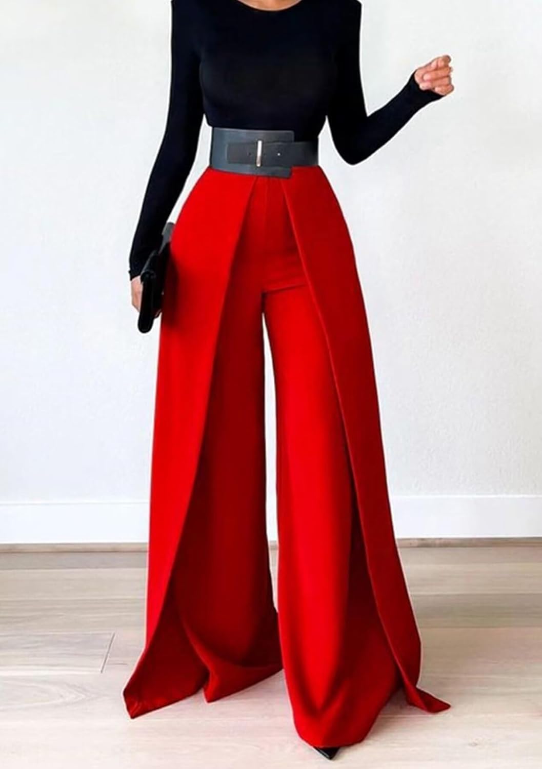 Women's High Waisted Wide Leg Palazzo Pants, Pleated Dressy Trousers for Business Office Work