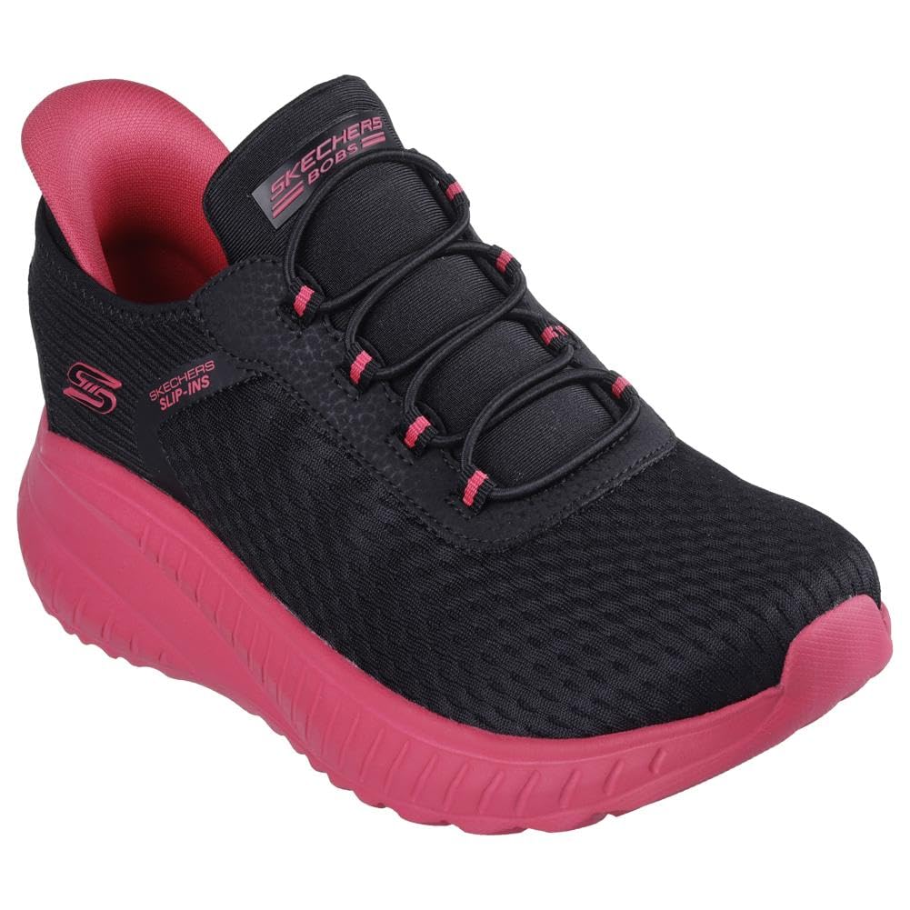 Skechers Damen Hands Free Slip Bobs Squad Chaos-in Color Sneaker, Schwarz/Pink, 40 EU