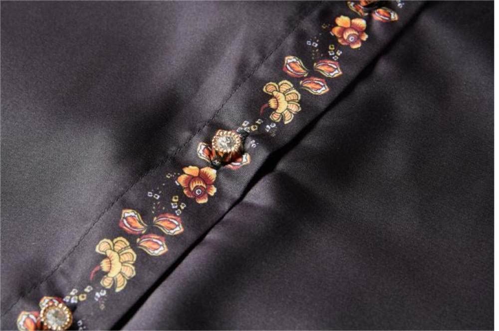 Damen-Hemd Mit Knopfleiste,Leichtes Damen-Revers-Button-Down-Blumendruck-Satin-Blusen-Hemd Mit Langen Ärmeln, Schwarzes Tunika-Hemd, Chiffon-Oberteile, Lässig, Büro, Business-Bluse Für Mädchen, Dame
