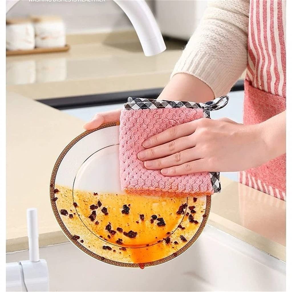 Toallas de baño Toallas de mano Toallas, no grasientas que no dejan pelusas Trapo de doble cara de lana de coral colgante, toalla de mano absorbente con patrón de piña de cocina, paño de cocina liso (