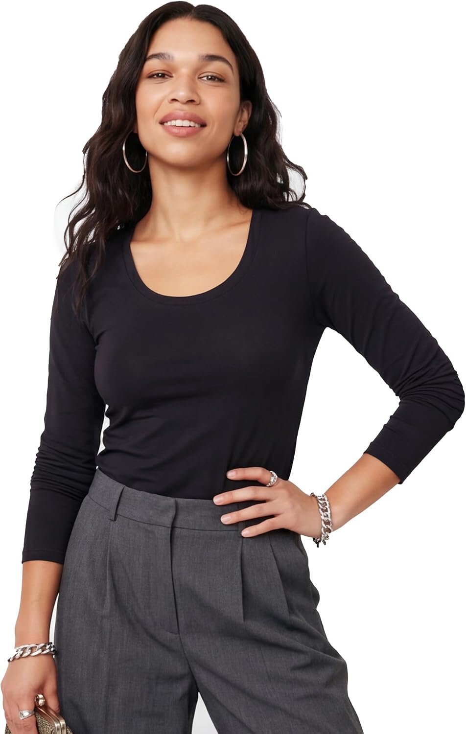 Emmalise Women's Basic Athletic Fit Tshirt Long Sleeves Round Crew Neck Tee