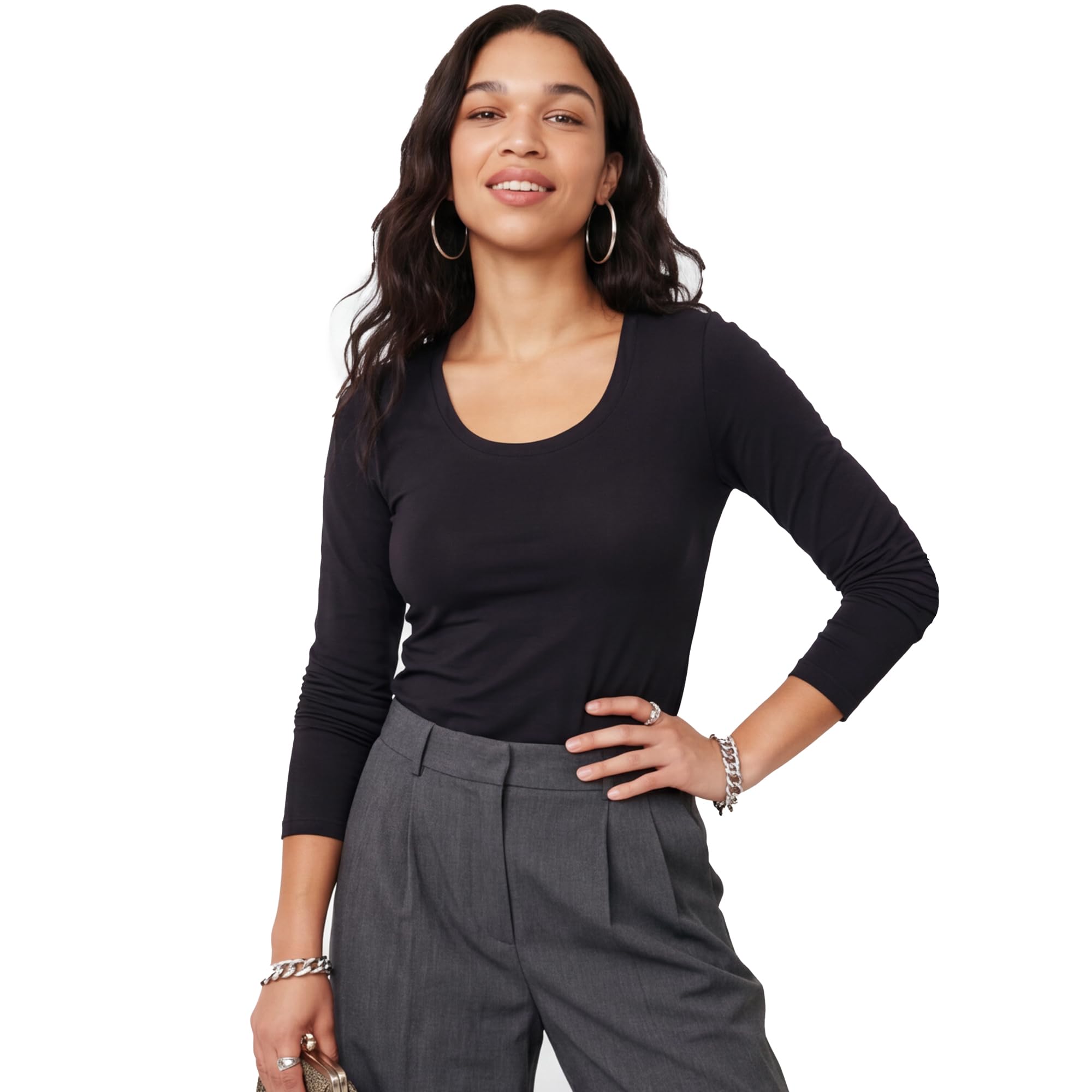Emmalise T-shirt basique à manches longues et col rond pour femme