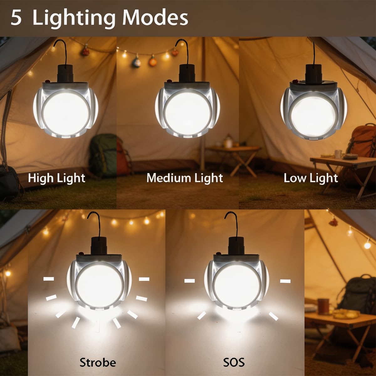 Linterna solar LED plegable para camping, 45 LED, 5 modos, recargable por USB, control remoto, portátil, para colgar al aire libre, pesca, emergencia, patio, jardín, paquete de 2