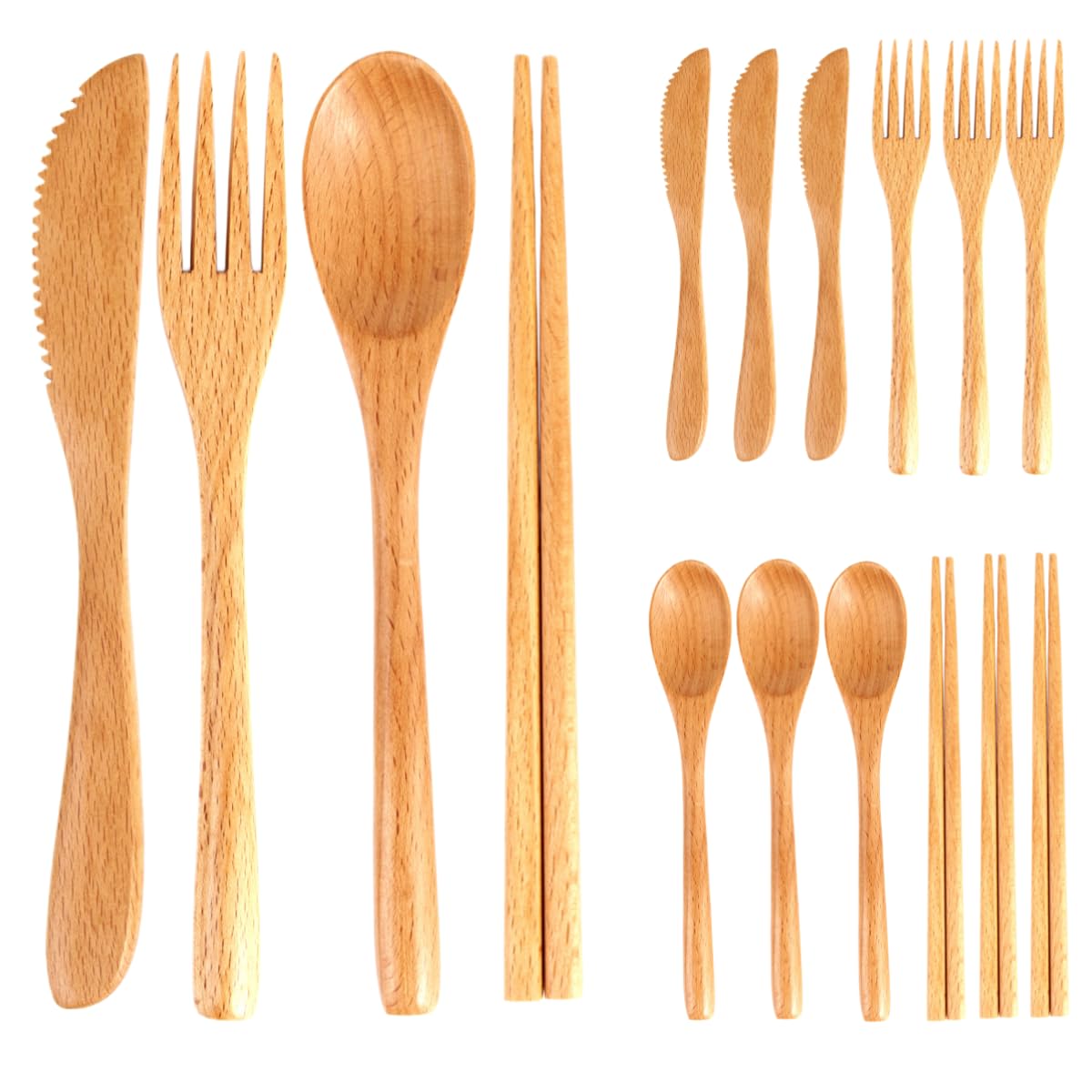 Cucchiai E Forchette Di Legno Set Di 4 Posate In Legno: Coltello Da Tavola Bacchette Cucchiaio Forchetta Da Dessert E Da Frutta Riutilizzabili Per La Cena Colore Naturale