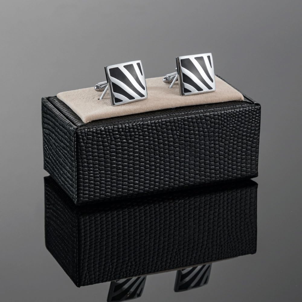 Gemelos franceses Pintados con Esmalte Negro Cuadrado del Metal for Hombres
