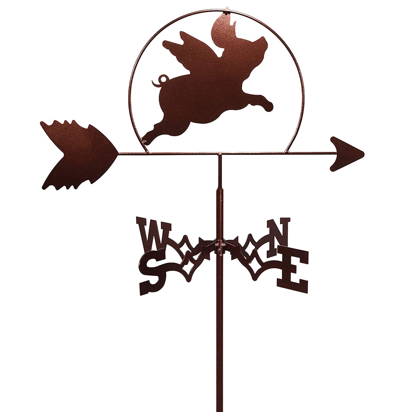 Support en métal Girouette Cochon Volant Noir Girouette Jardin Montage Cour Girouette en Acier Inoxydable Rétro Durable Scène Décorative Indicateur de Direction du Vent Outil de Me