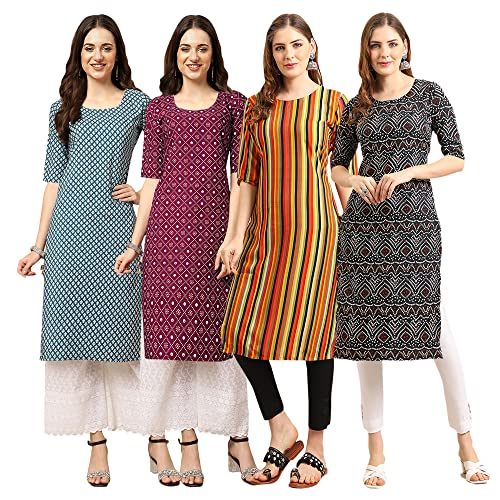 Image of Pinkmint Women's Crepe Digital Print Straight Kurta [Pack of 4]