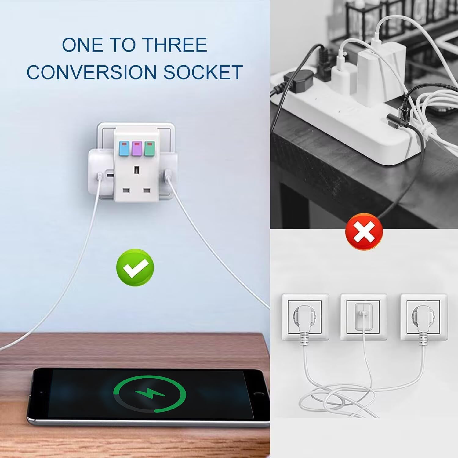 3 Way Plug Adapter UK, Multi Plug Adapter Socket Universal Travel Adaptor-Plug Extension For Kitchen Appliances Home Office Laptop, Indoor Lighting Plug Converter Power Adapter with Multiple Sockets 2026 - view 5