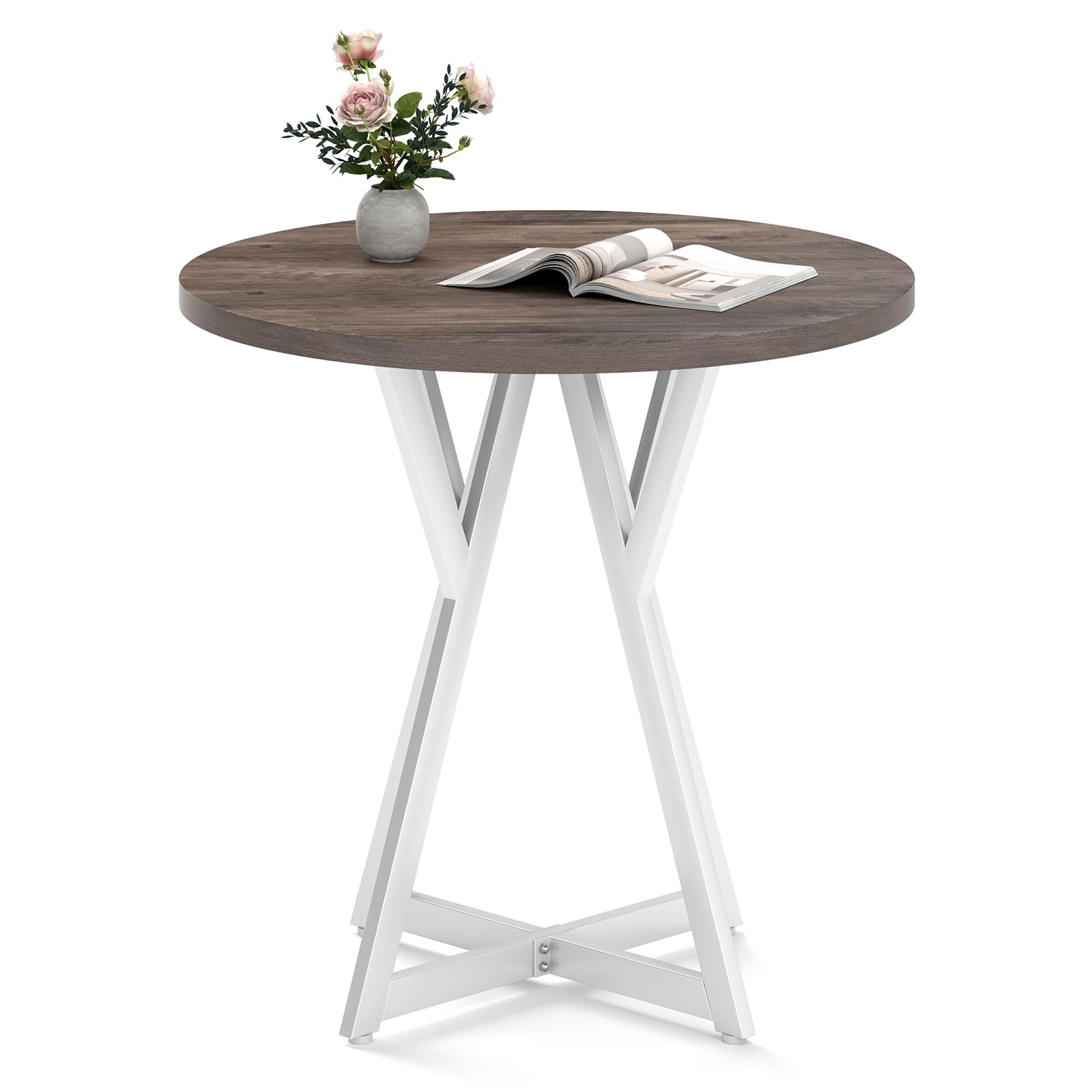 Table de salle à manger ronde moderne 80 cm grise et blanche