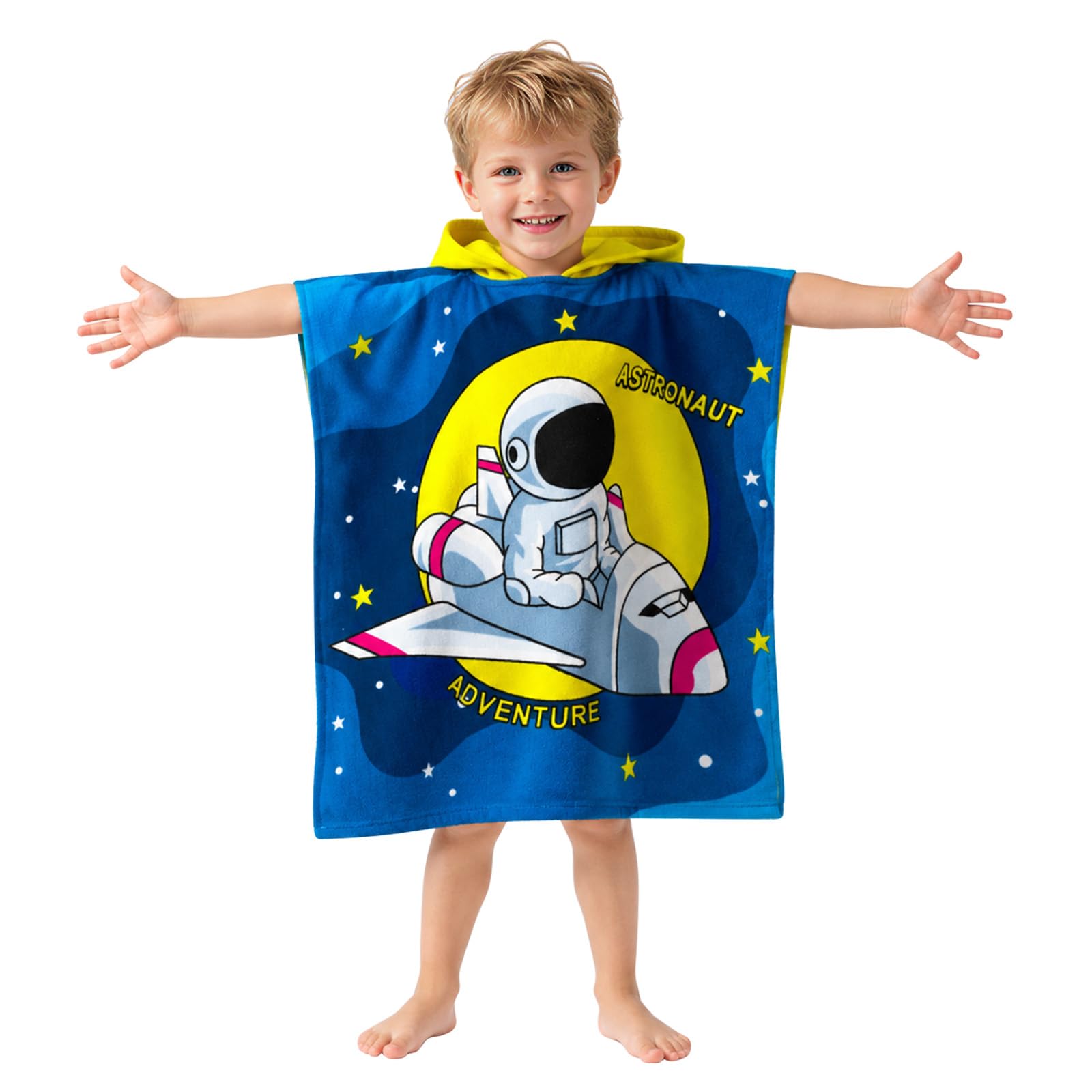 growell Hooded Kids Beach Towels - Toddler Bath Towel Girls Boys Swim Cover-ups for Ages 1 to 6 Kids Pool Towels Quick Dry Lightweight Soft Microfiber Poncho Towel 24x24 (Astronaut Blue)