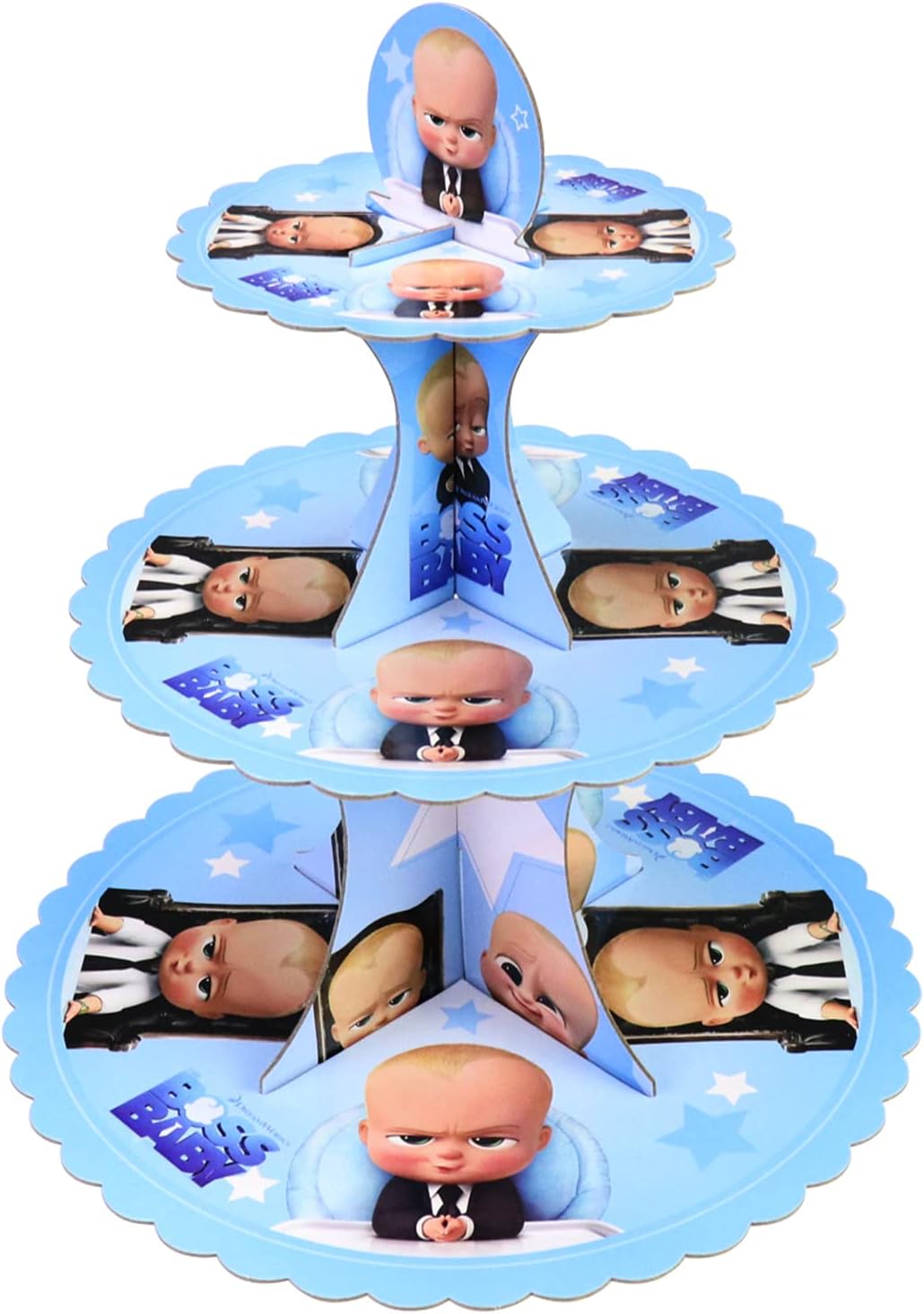 LND 3 Tier Boss Cupcake Stand Holder Tiered Dessert Display Stand for Kids Boys Birthday Baby Shower Tea Party Supplies Decorations, 30X30X35cm