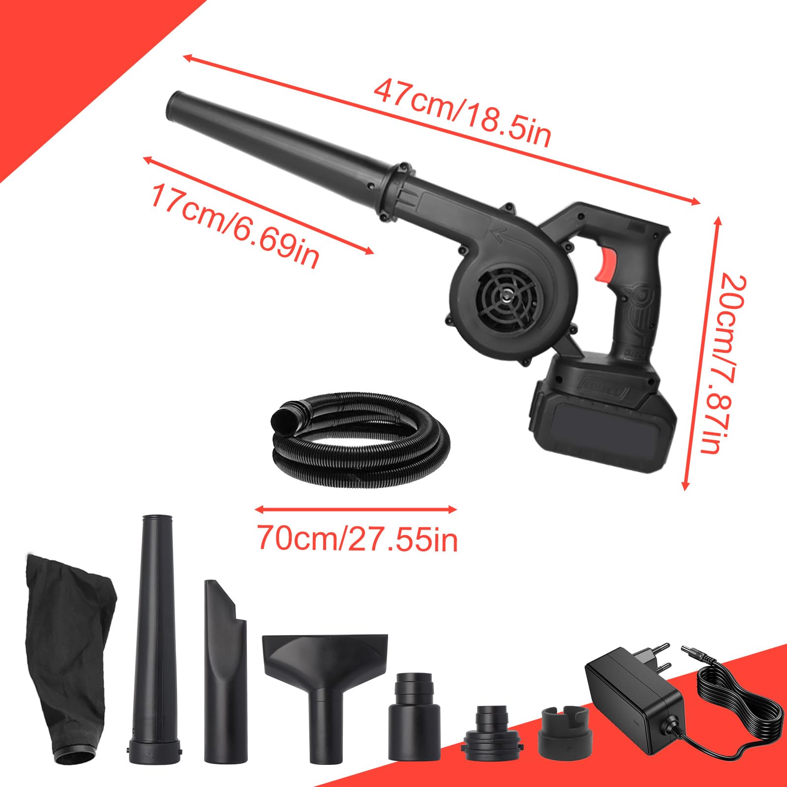 Soplador de Hojas, 2 en 1 Soplador Aspiradora de Aire Potente Sopladora Bateria de Ligero Electrico Leaf Blower para el Cuidado del Césped, Pelo de Mascota, Polvo del Coche y el Hogar
