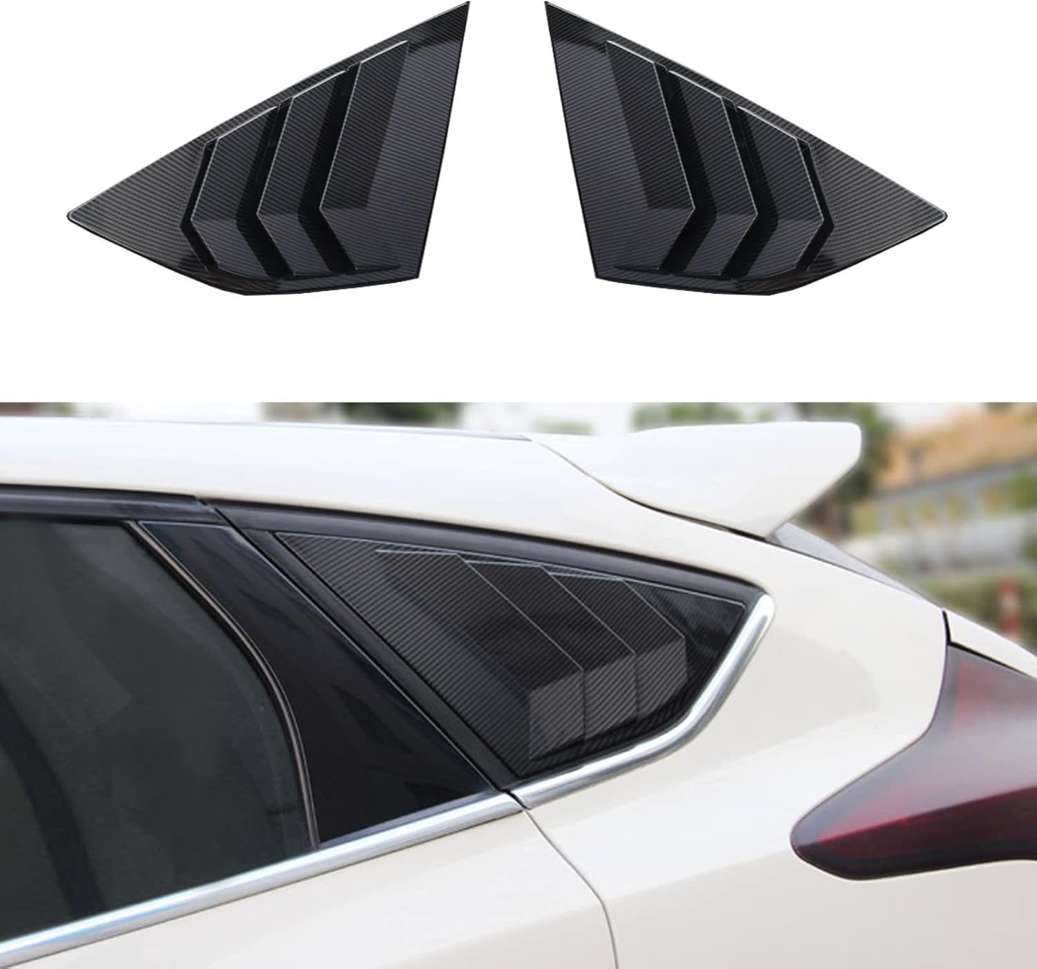 MICROCK Rear Side Window Louvers Racing Style Triangular Window Glass Blinds for Ford Focus ST RS MK3 Hatchback 2012 2013 2014 2015 2016 2017 2018, Carbon fiber, 2pcs