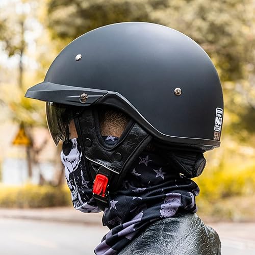 Miniatura 9 de VCOROS Half Helmets VHF04 - Parasol de cara abierta para motocicleta, hebilla de liberación rápida, ajustable, aprobado por DOT, para ciclismo,