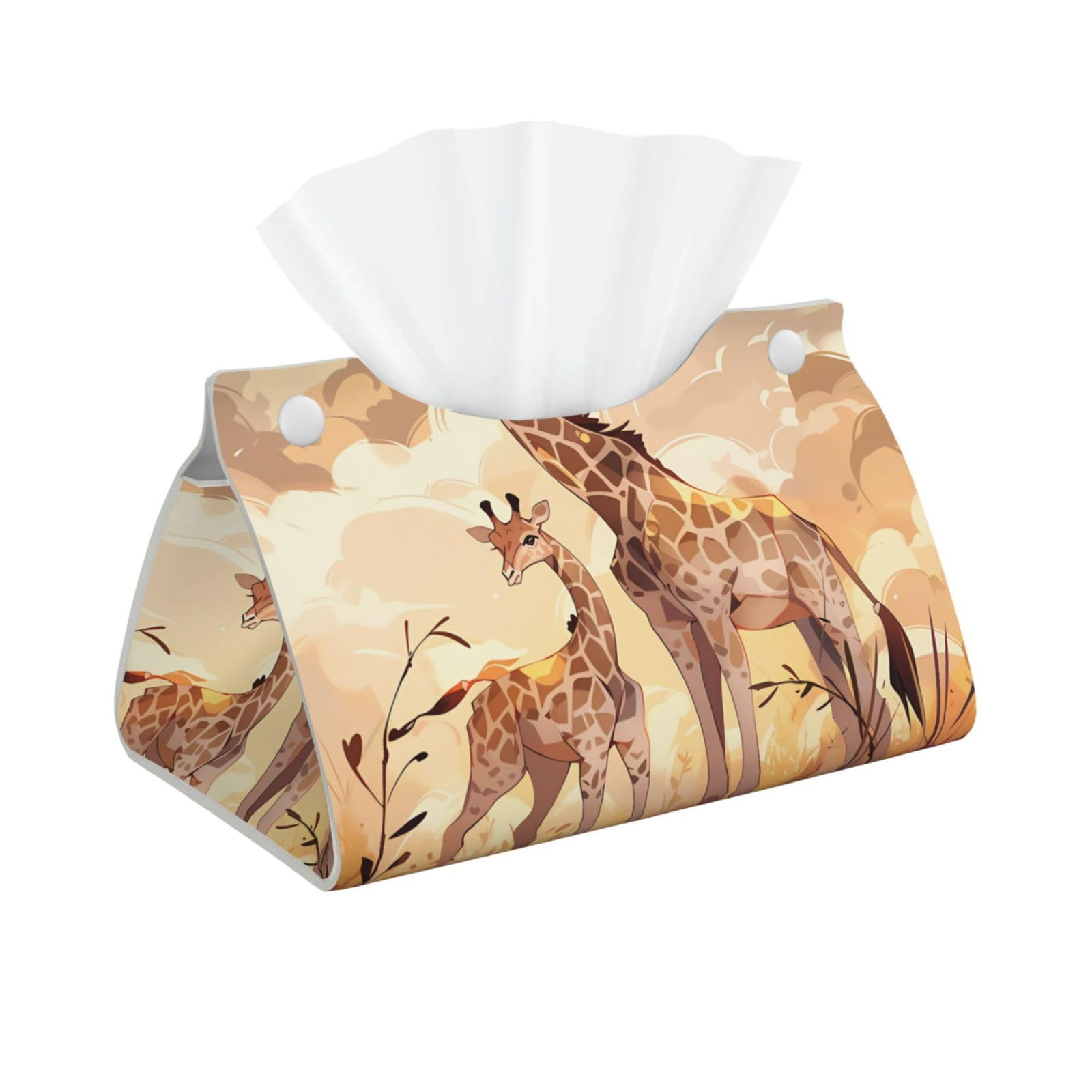 Giraffe mother and child Rectangular Leather Tissue Box Cover, Folding Facial Tissue Holder Dispenser for Car