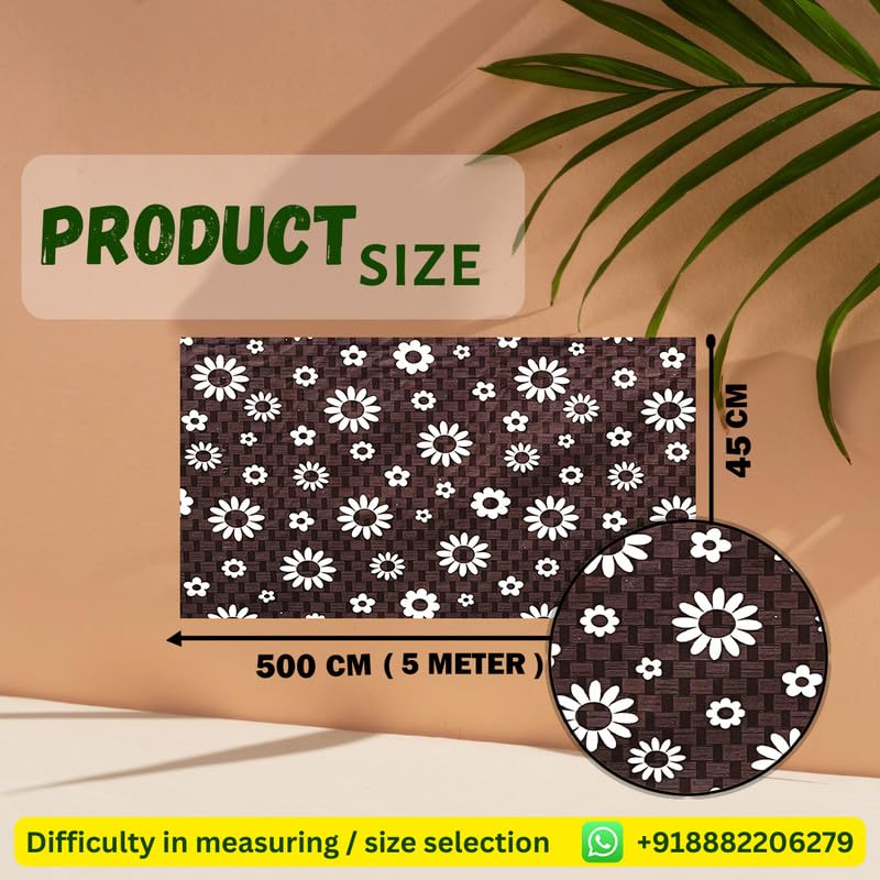 Image of Anti-Slip Kitchen Shelf Liner - 5 Meter Roll, Waterproof Multipurpose Mat for Fridge, Cabinet, Drawer, Trolley & Bathroom - Easy to Cut Floral Blue Print (Black)