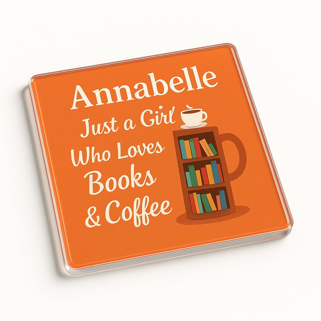 The Plum Penguin Girls Literary Brews Personalised Acrylic Coaster Gift For Book Lovers - Whimsical Illustration, Personalised Design, Perfect Coffee Lover Present