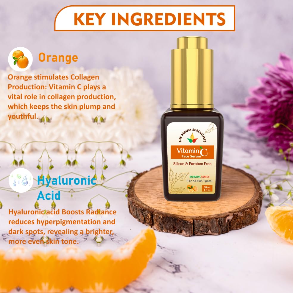 Image of Vitamin C Face Serum For Glowing Skin | Helps In Dark Spots Reduction & Provides Moisturization | Glowing & Brightening Skin | 100% Vegan All Skin Types - 30ml