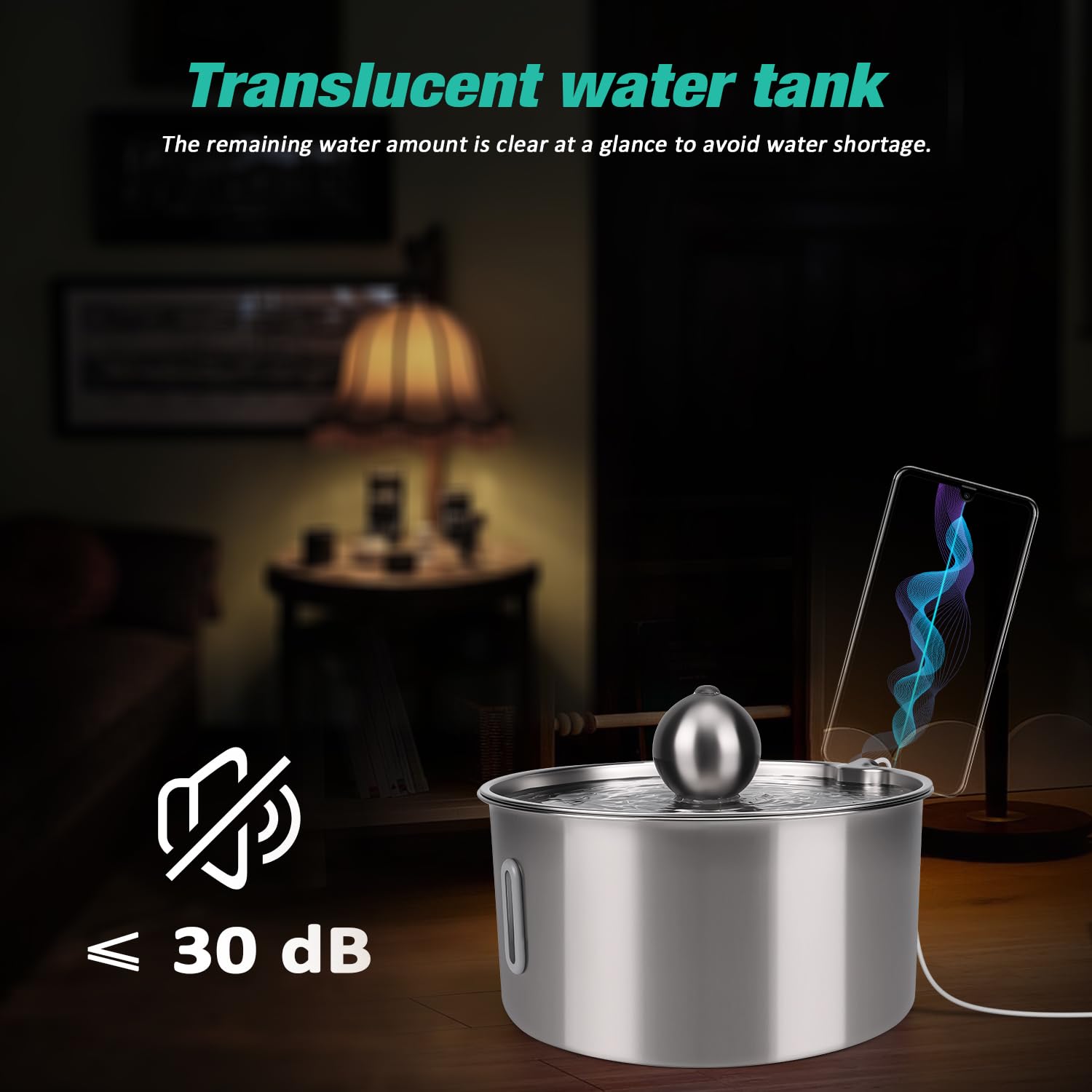 Fontana in acciaio inox, 7 l, per cani e gatti, in acciaio inox, con filtrazione a 5 strati e luce LED, pompa ultraleggera con protezione da sovraccarico per cani di grossa/più gatti, con 3 filtri