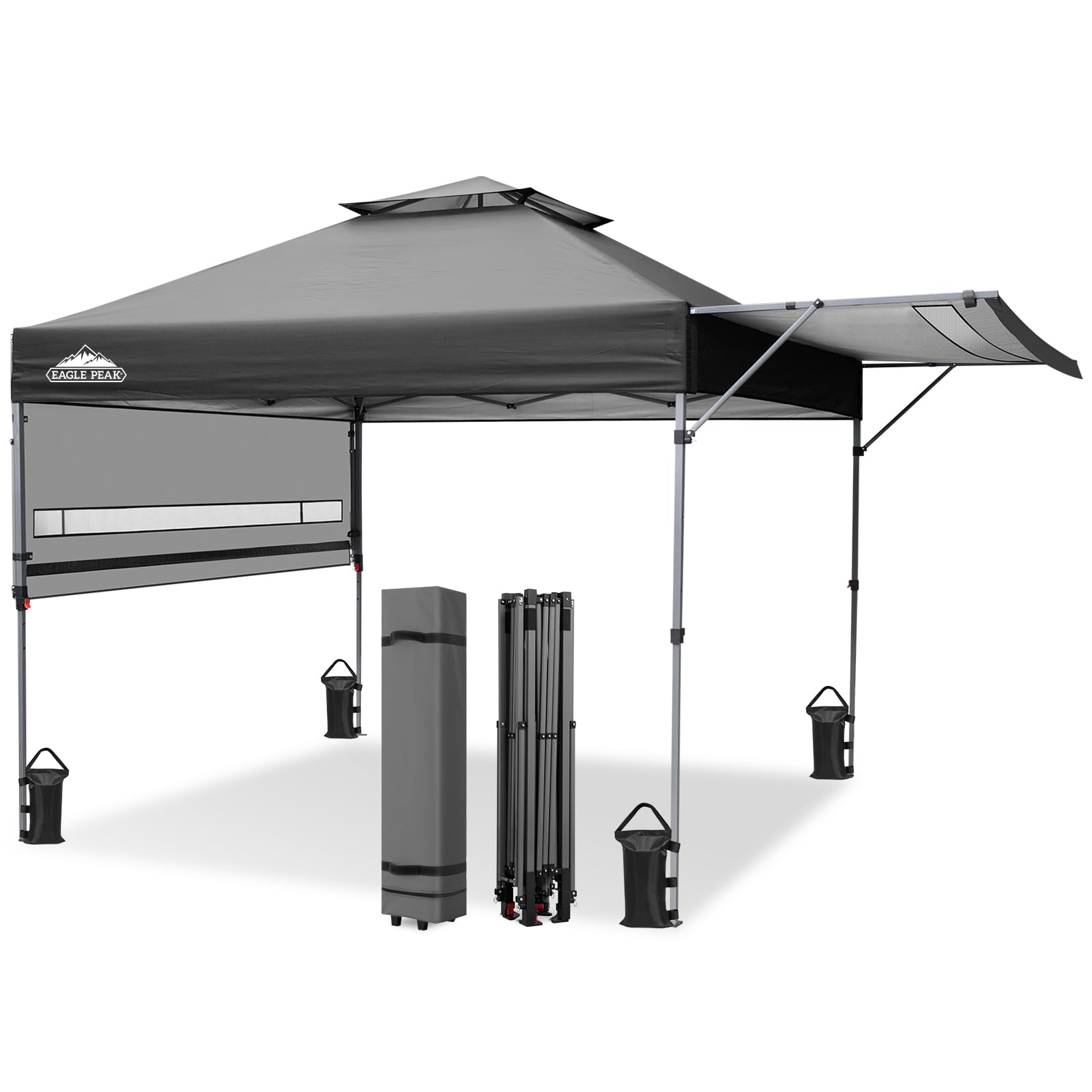 EAGLE PEAK 5x3m Pop up Pavillon Baldachin Zelt im Freien Instant Baldachin Shelter mit verstellbaren doppelten halben Markisen, Grau