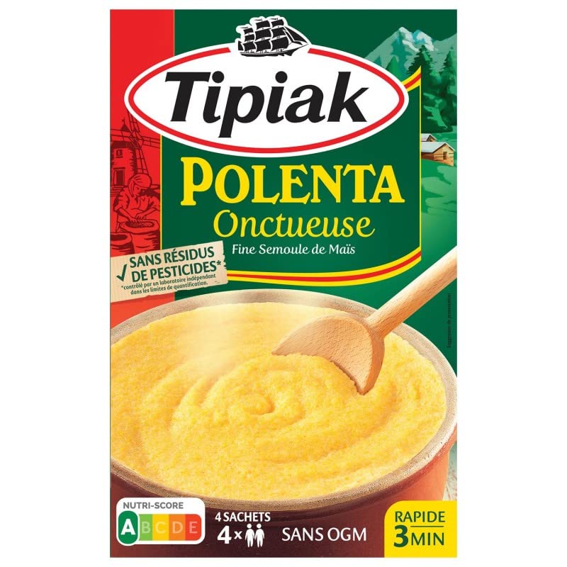 Tipiak – Polenta cremosa sin pesticidas 400 g – Preparación gourmet y natural para tus platos calientes y guarniciones – Disfruta de la suavidad de los cereales – Fácil de cocinar – Paquete de 4