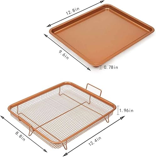 Miniatura 2 de DODY Bandeja de acero antiadherente de cobre, 2 piezas antiadherentes para horno, bandeja y cesta de malla, freidora de aire en horno, ideal para