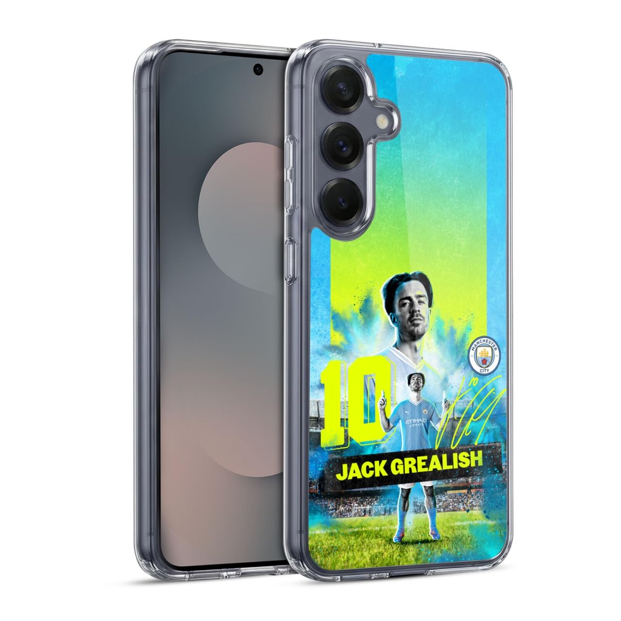 Head Case Designs Officially Licensed Manchester City Man City FC Jack Grealish 2023/24 First Team Gel Case [Military Grade Protection] Compatible with Samsung Galaxy S25 and Compatible with MagSafe
